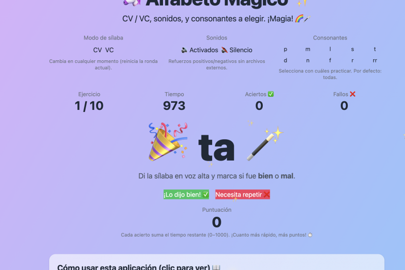 🦄 Alfabeto Mágico (p, m, l, s, t, d, n, f, r, rr) +5 años